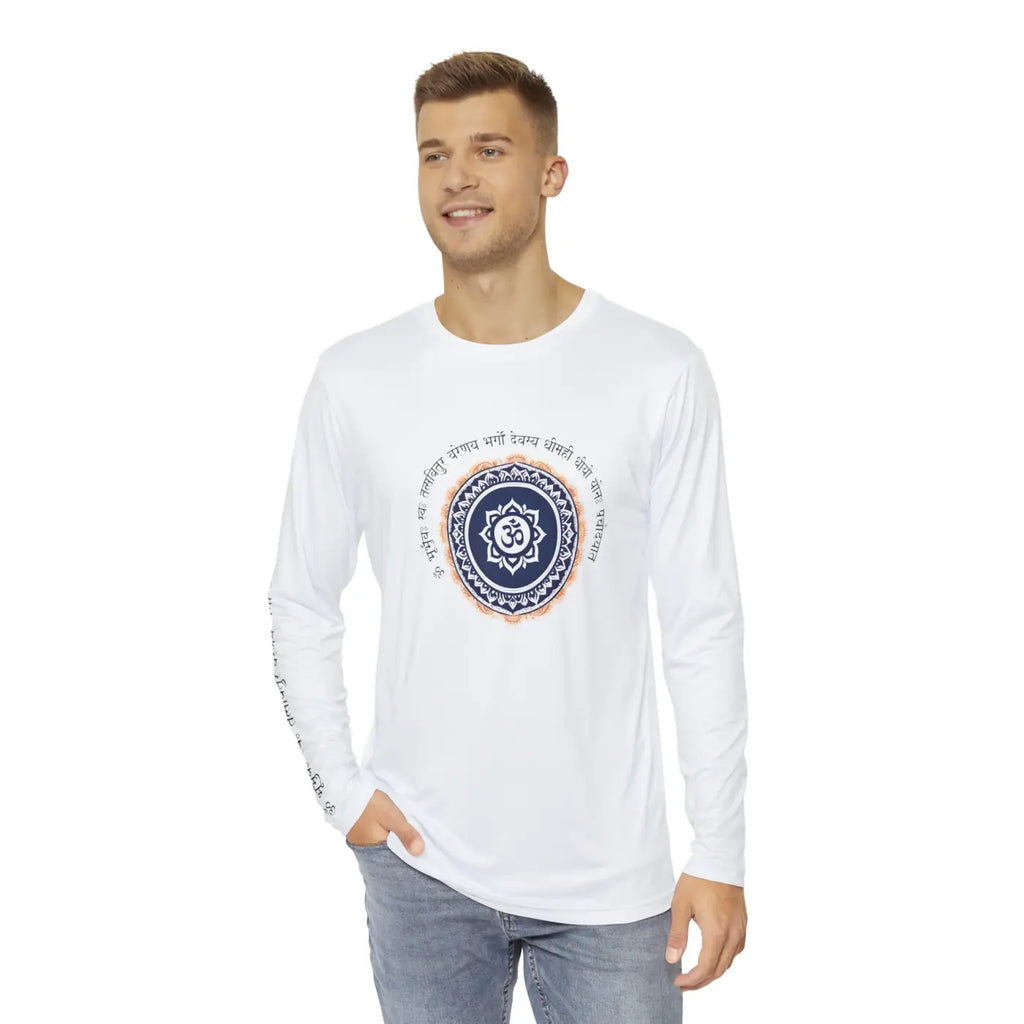 Brushed Mens Long Sleeve Om Tee - Gayatri Mantra - Dipaliz